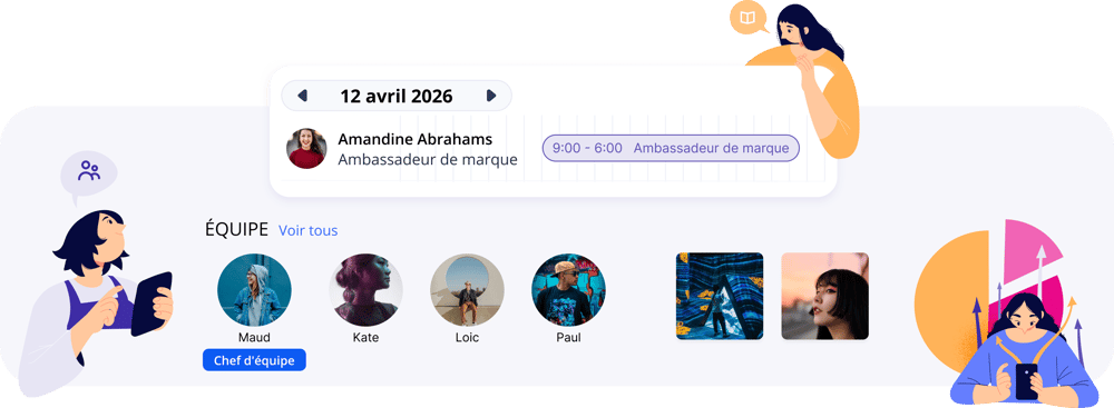 Tableau de bord complet du portail client affichant la progression du staffing en direct, les rapports d'heures partagés et la galerie de photos prises sur le terrain.