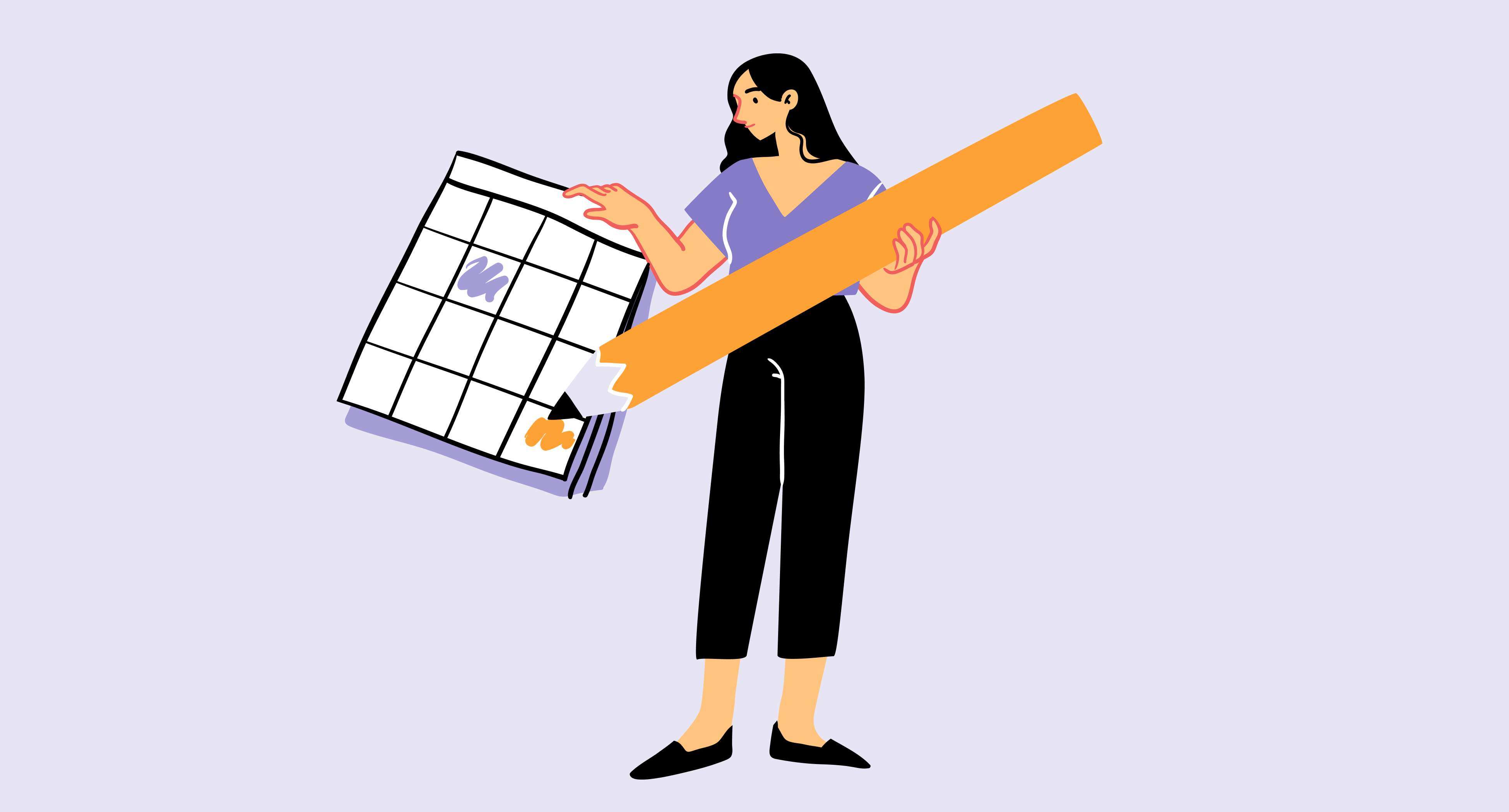 business woman holding a calendar and a pencil to fill in a shift schedule template