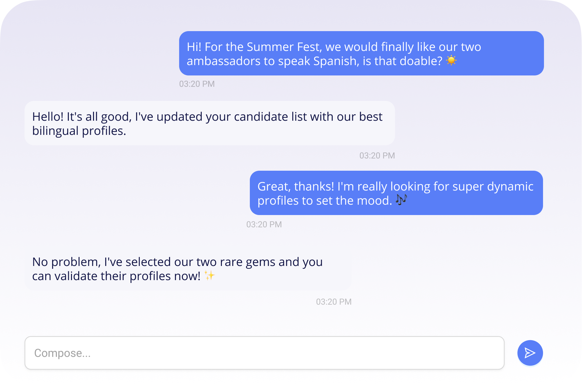 Integrated instant messaging interface within the portal for direct communication between agencies and clients regarding staffing mandates.