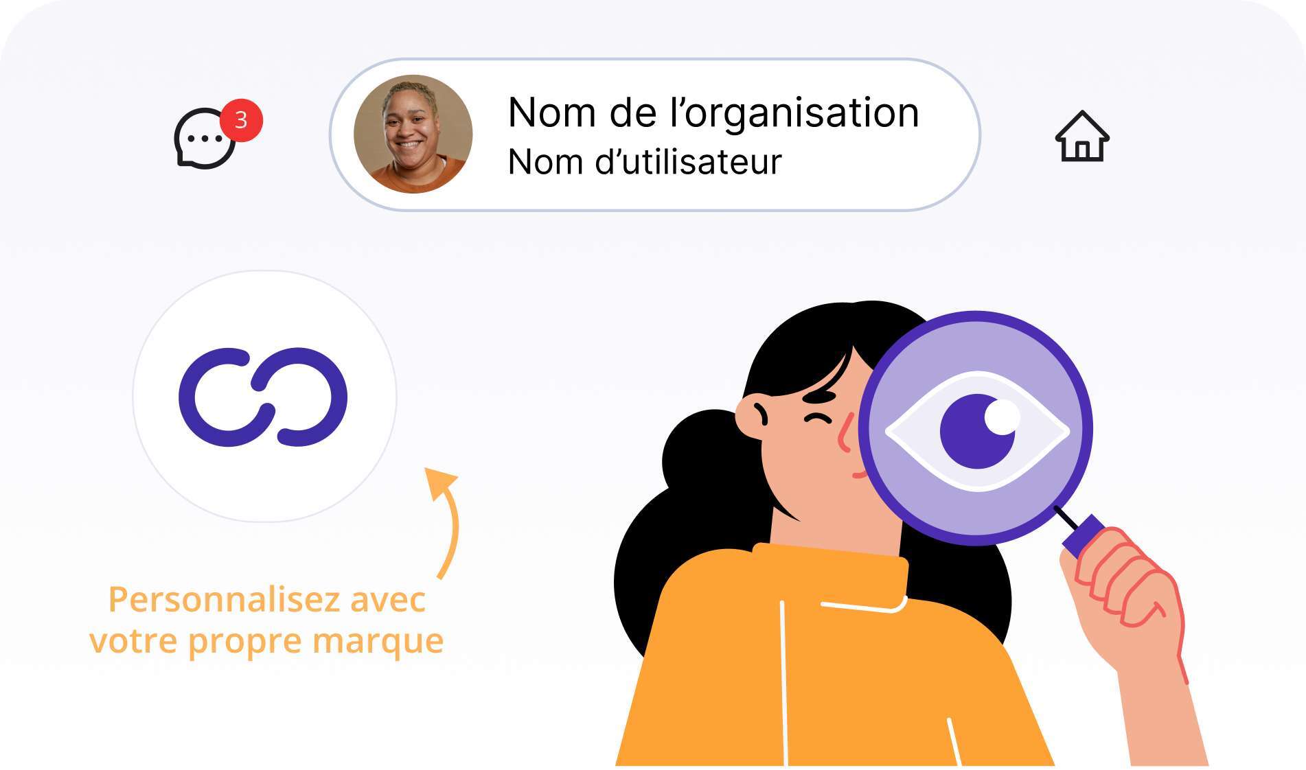 Portail client personnalisé en marque blanche avec le logo et le domaine de l'agence de placement pour une expérience client professionnelle.