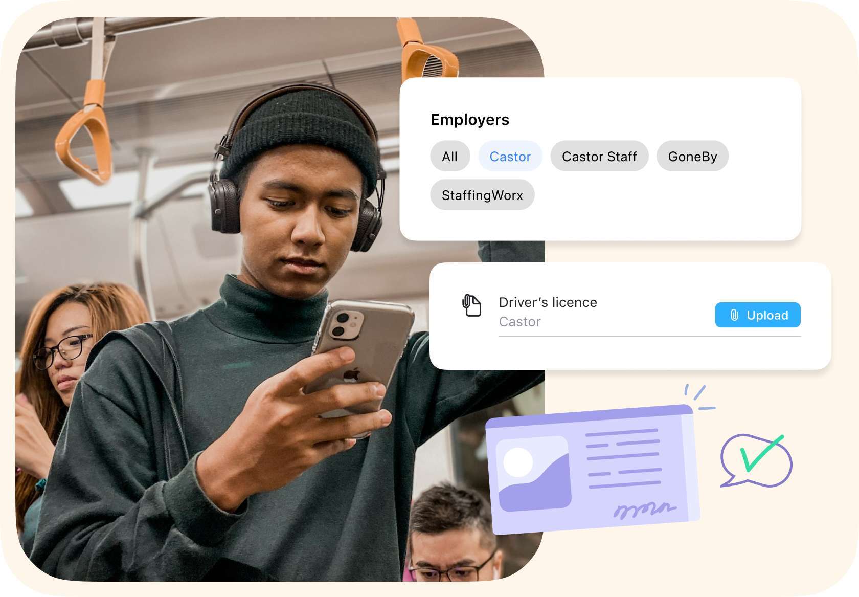 Workstaff mobile app interface allowing workers to upload and manage documents